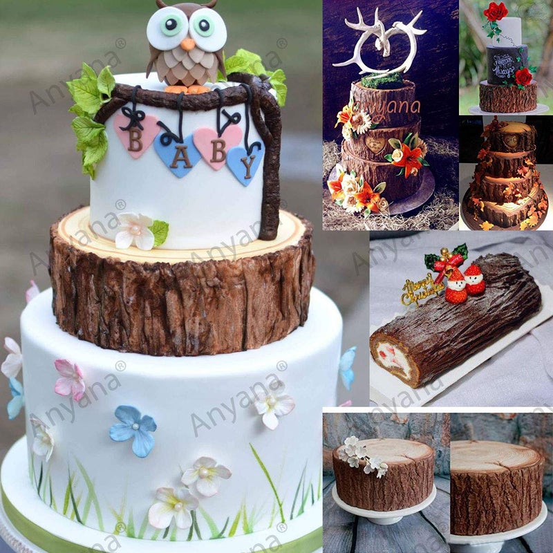 Anyana Fondant Impression Mats tree bark texture fondant impression lace mold forest party Silicone imprint mold wood Cake Decorating Supplies for crust Wedding cake Decoration tools easy to use - Image 3